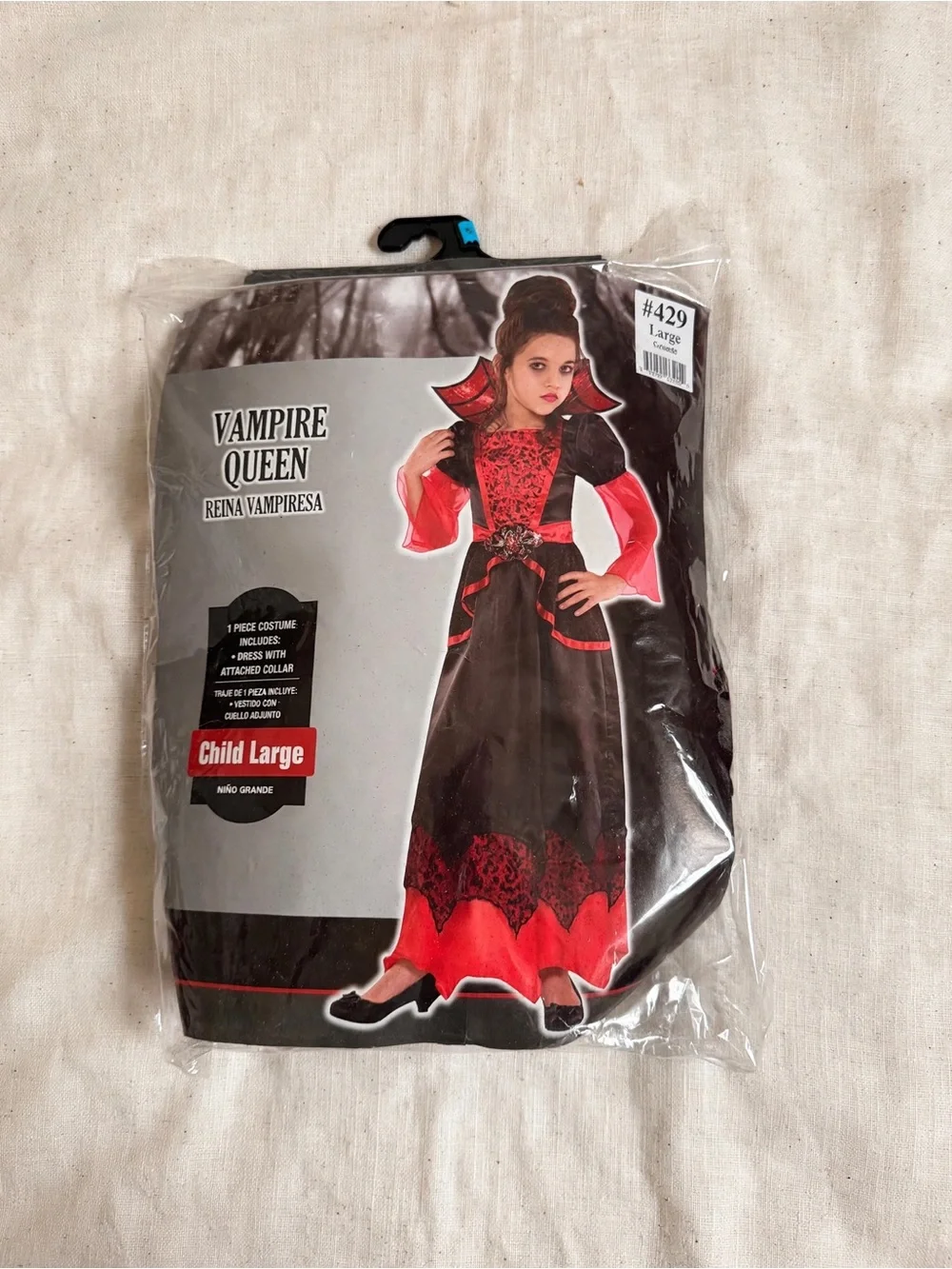 Vampire Queen Halloween Costume Child Large Black Red Dress
